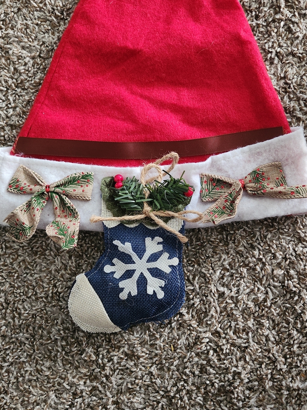 Santa Hat with Holiday Bow & Stocking Accent - Picture 2 of 2